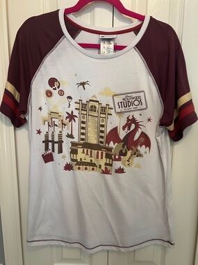 Disney Short Sleeve Raglan Tee in White, Maroon and Gold